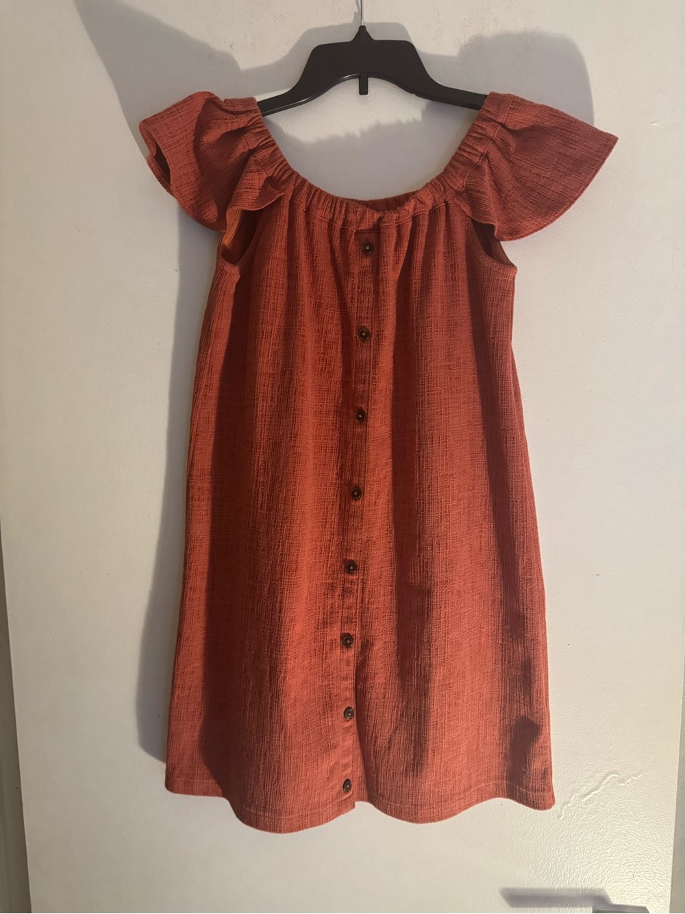 Madewell Women’s Rust Orange Off Shoulder Button-Front Ruffle Dress Size XXS
